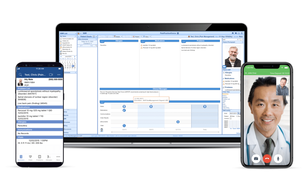Pain Management EHR software shown on devices